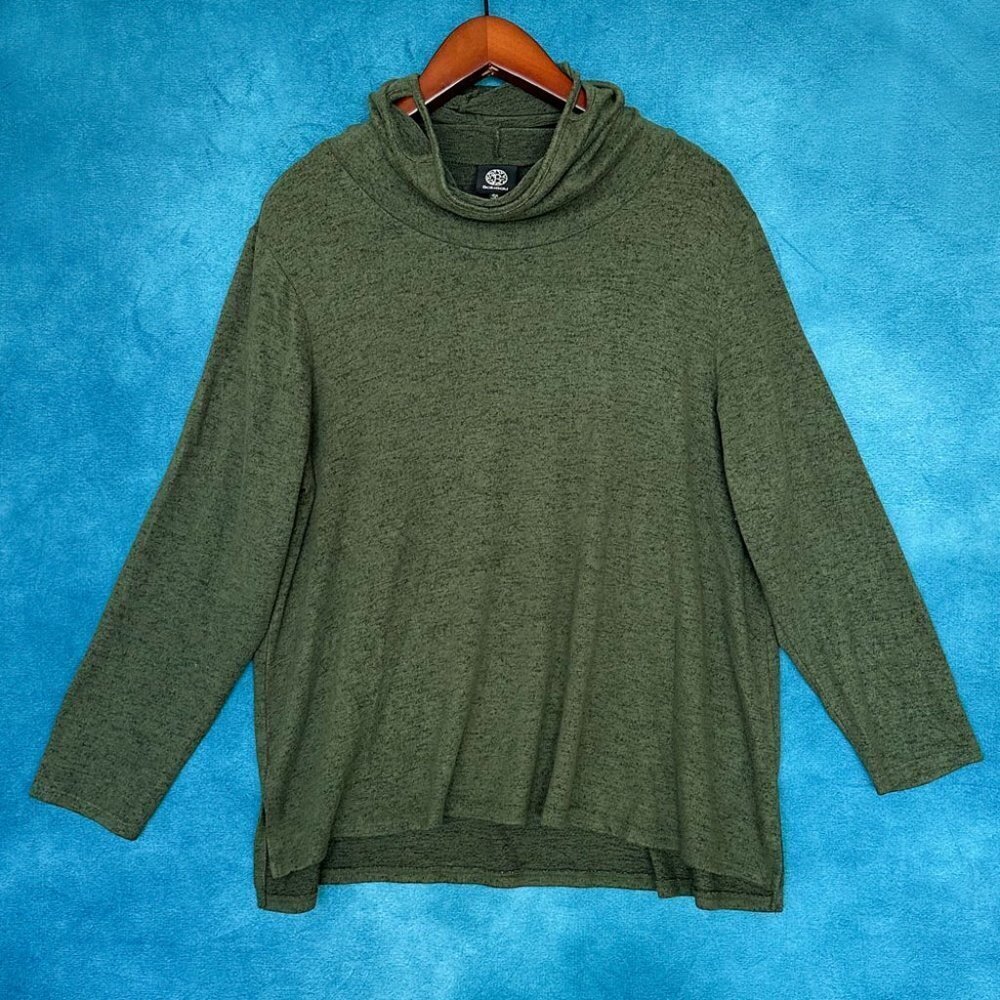 Bobeau Cowl Neck Built-in Face Mask Green Sweater, Sz 2X